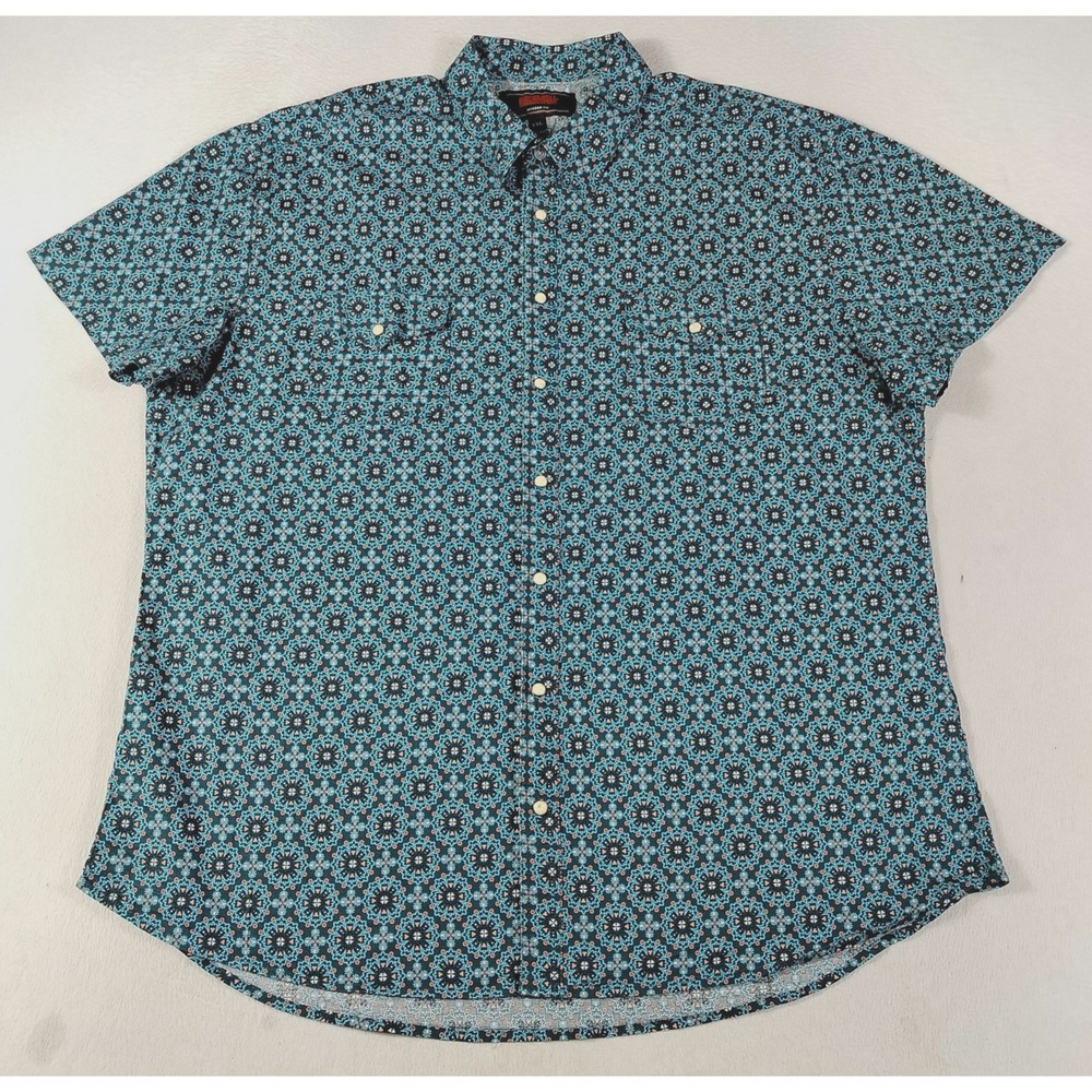 Rock & Roll Denim Shirt Mens 2XL Multicolored Geometric Western Pearl Snap